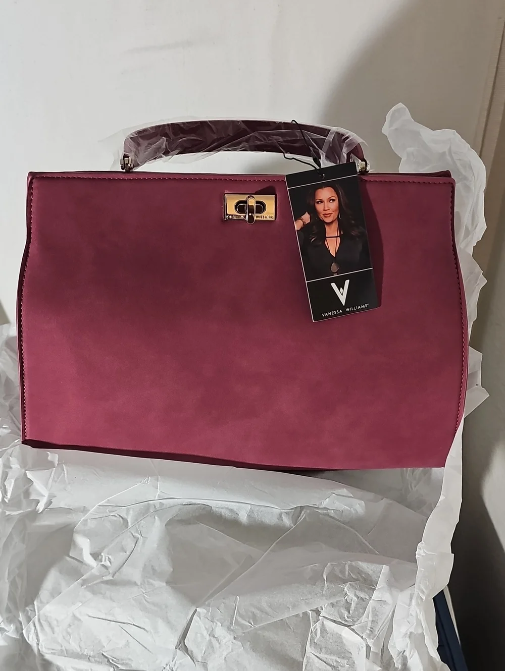 Vanessa Williams Burgundy Suede Satchel with Top Handle